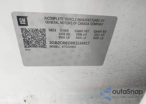 2019 Chevrolet Silverado 2500Hd Wt z USA, uszkodzony, nr VIN 2GB2CREG8K1184917